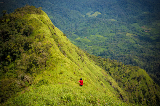 alone hiker walk on mountain ridge ,Umphang,Thailand