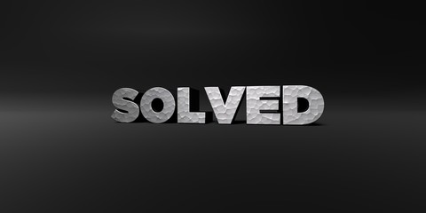 SOLVED - hammered metal finish text on black studio - 3D rendered royalty free stock photo. This image can be used for an online website banner ad or a print postcard.