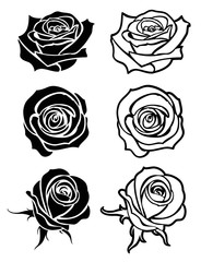 Close up rose vector tattoo, logos, floral silhouettes