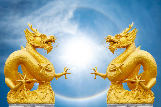 Twin golden chinese dragon