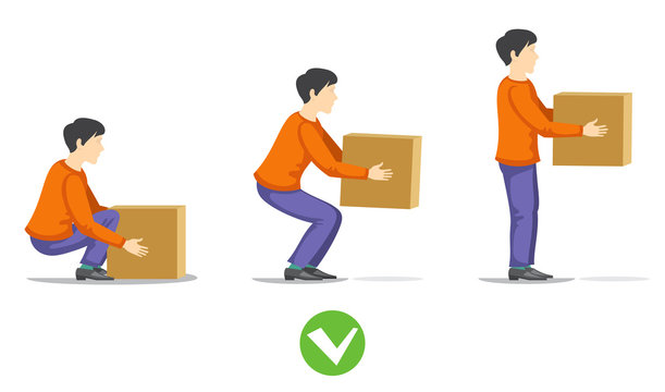 Safety Correct Lifting Of Heavy Box Vector Illustration