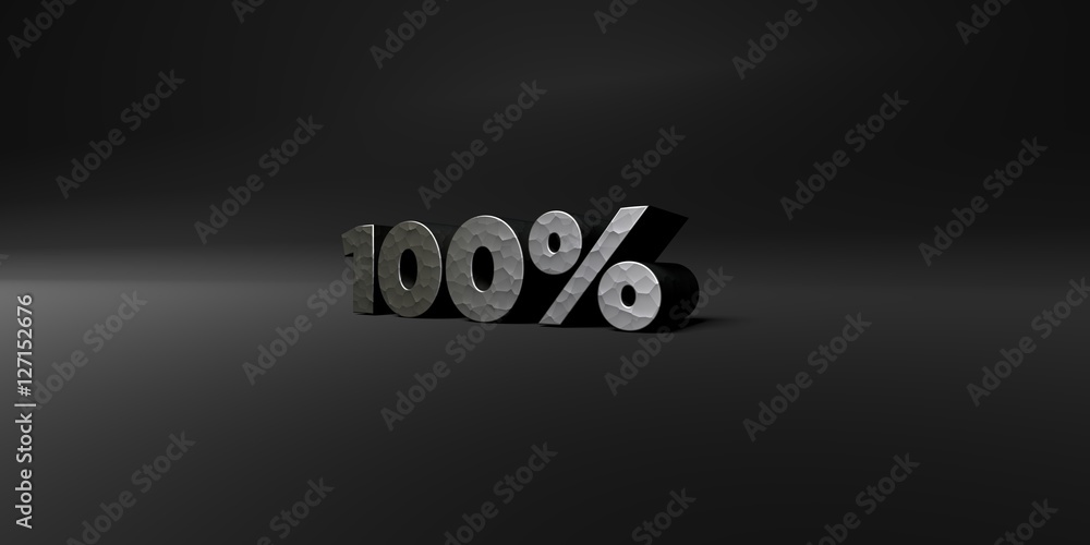 Fototapete 100% - hammered metal finish text on black studio - 3d rendered royalty free stock photo. this image
