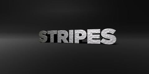 STRIPES - hammered metal finish text on black studio - 3D rendered royalty free stock photo. This image can be used for an online website banner ad or a print postcard.