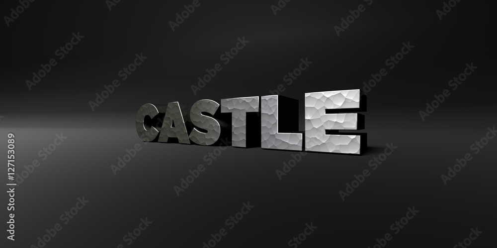 Fototapete castle - hammered metal finish text on black studio - 3d rendered royalty free stock photo. this ima