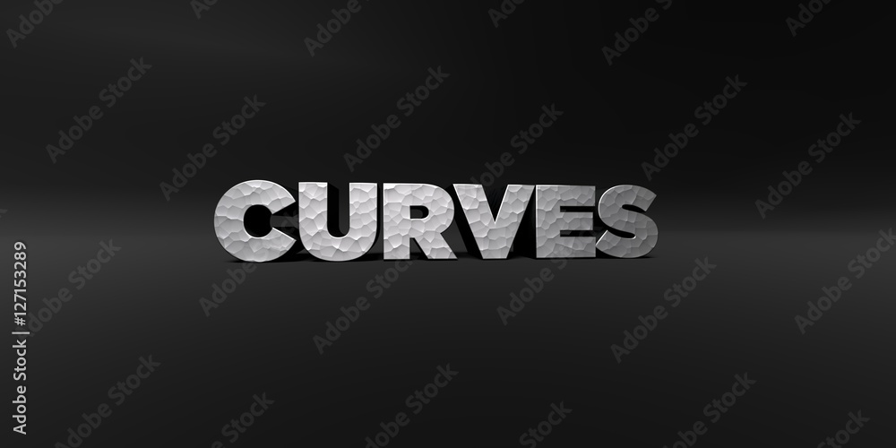 Fototapete curves - hammered metal finish text on black studio - 3d rendered royalty free stock photo. this ima