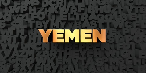 Yemen - Gold text on black background - 3D rendered royalty free stock picture. This image can be used for an online website banner ad or a print postcard.