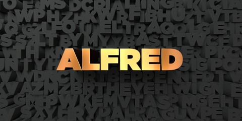 Alfred - Gold text on black background - 3D rendered royalty free stock picture. This image can be used for an online website banner ad or a print postcard.