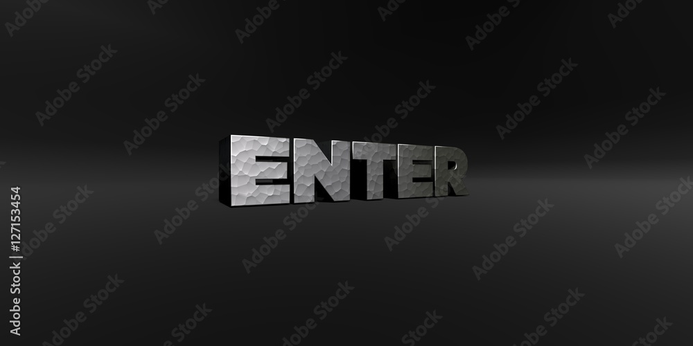Fototapete enter - hammered metal finish text on black studio - 3d rendered royalty free stock photo. this imag