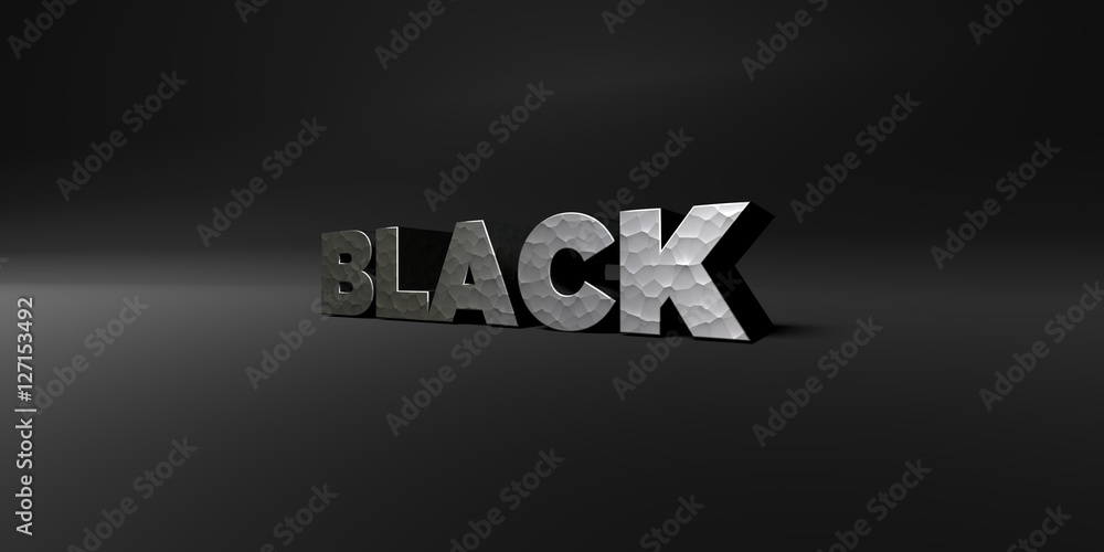 Fototapete black - hammered metal finish text on black studio - 3d rendered royalty free stock photo. this imag