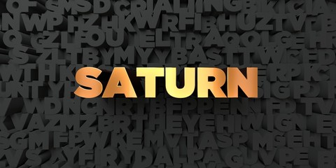 Saturn - Gold text on black background - 3D rendered royalty free stock picture. This image can be used for an online website banner ad or a print postcard. © Chris Titze Imaging