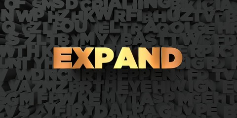 Expand - Gold text on black background - 3D rendered royalty free stock picture. This image can be used for an online website banner ad or a print postcard.