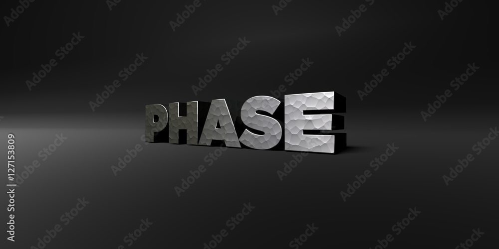 Fototapete phase - hammered metal finish text on black studio - 3d rendered royalty free stock photo. this imag