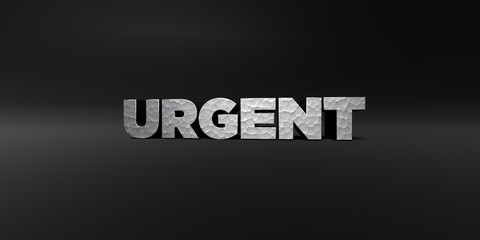 URGENT - hammered metal finish text on black studio - 3D rendered royalty free stock photo. This image can be used for an online website banner ad or a print postcard.