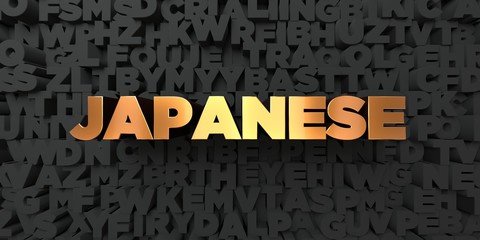 Japanese - Gold text on black background - 3D rendered royalty free stock picture. This image can be used for an online website banner ad or a print postcard.