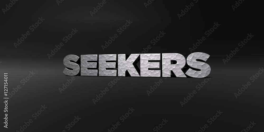 Fototapete seekers - hammered metal finish text on black studio - 3d rendered royalty free stock photo. this im