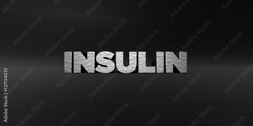 Fototapete insulin - hammered metal finish text on black studio - 3d rendered royalty free stock photo. this im