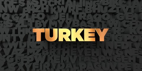 Turkey - Gold text on black background - 3D rendered royalty free stock picture. This image can be used for an online website banner ad or a print postcard.