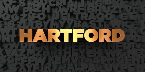 Hartford - Gold text on black background - 3D rendered royalty free stock picture. This image can be used for an online website banner ad or a print postcard.