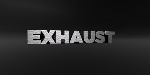 EXHAUST - hammered metal finish text on black studio - 3D rendered royalty free stock photo. This image can be used for an online website banner ad or a print postcard.