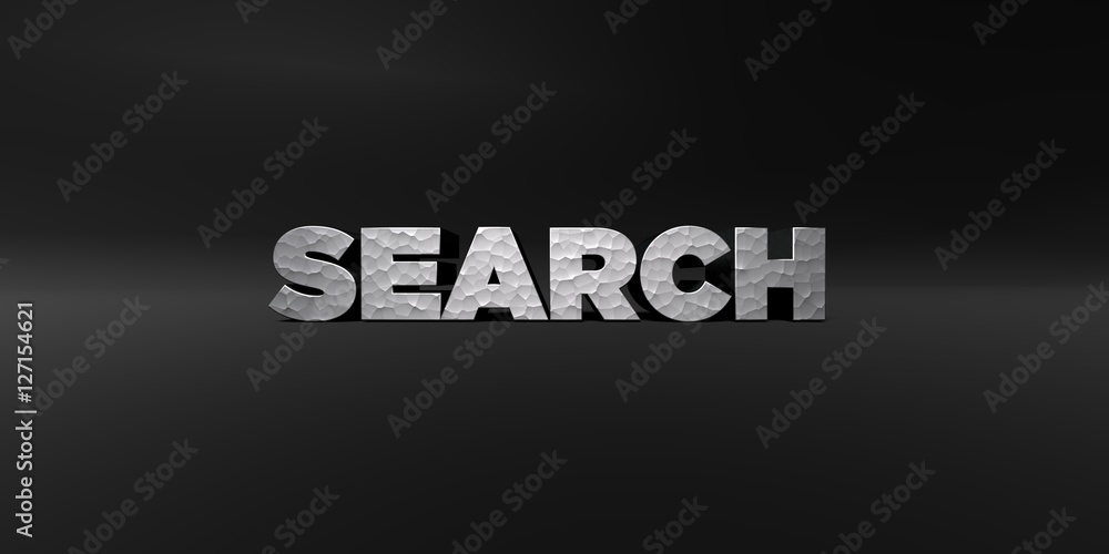 Fototapete search - hammered metal finish text on black studio - 3d rendered royalty free stock photo. this ima