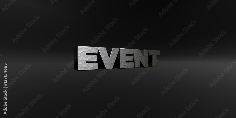 Fototapete event - hammered metal finish text on black studio - 3d rendered royalty free stock photo. this imag
