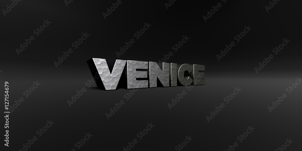 Fototapete venice - hammered metal finish text on black studio - 3d rendered royalty free stock photo. this ima