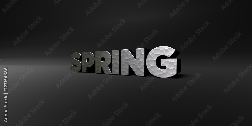 Fototapete spring - hammered metal finish text on black studio - 3d rendered royalty free stock photo. this ima