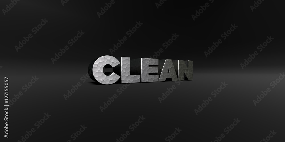 Fototapete CLEAN - hammered metal finish text on black studio - 3D rendered royalty free stock photo. This image can be used for an online website banner ad or a print postcard.