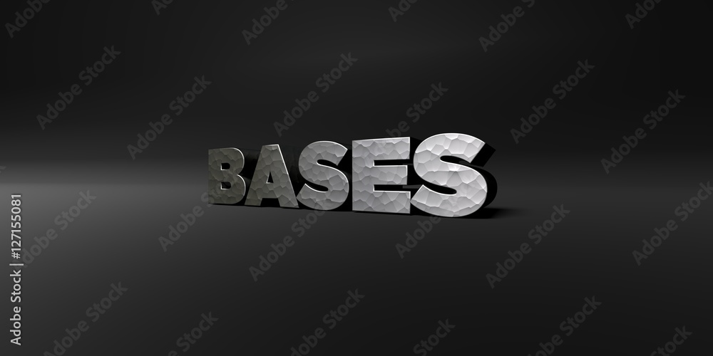 Fototapete bases - hammered metal finish text on black studio - 3d rendered royalty free stock photo. this imag