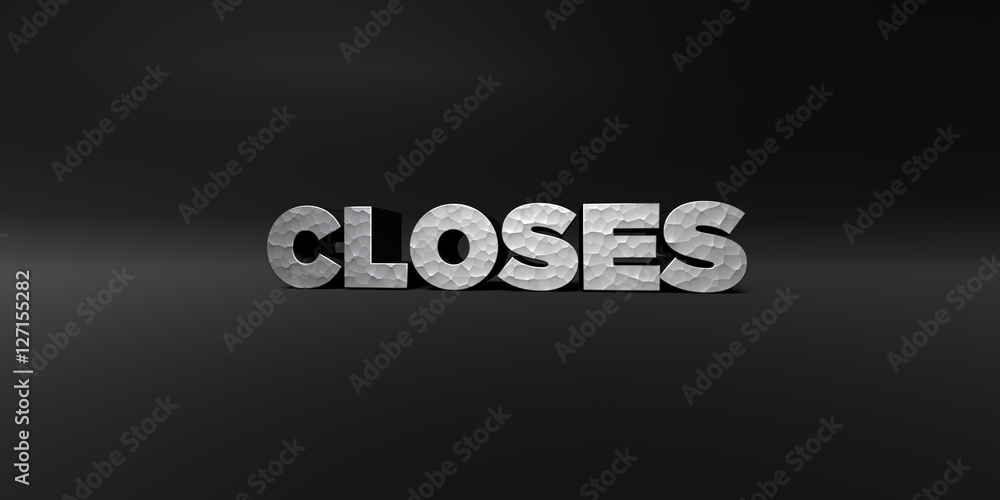 Fototapete closes - hammered metal finish text on black studio - 3d rendered royalty free stock photo. this ima