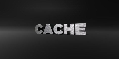 CACHE - hammered metal finish text on black studio - 3D rendered royalty free stock photo. This image can be used for an online website banner ad or a print postcard.