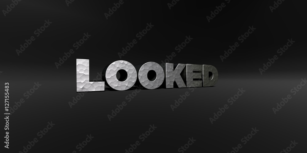 Fototapete looked - hammered metal finish text on black studio - 3d rendered royalty free stock photo. this ima
