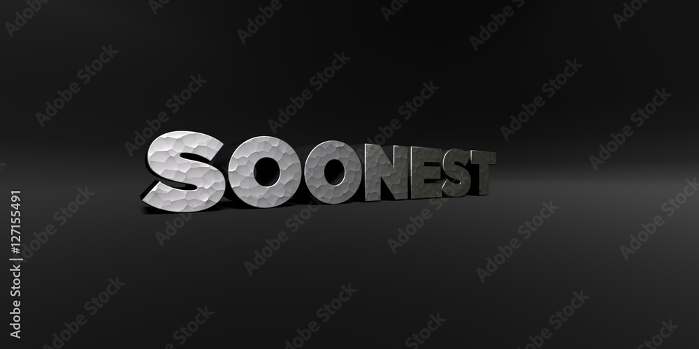 Fototapete soonest - hammered metal finish text on black studio - 3d rendered royalty free stock photo. this im