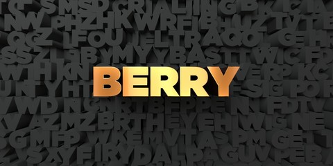Berry - Gold text on black background - 3D rendered royalty free stock picture. This image can be used for an online website banner ad or a print postcard.