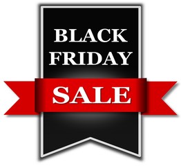 Fototapeta premium Black Friday sale banner, black flag with red ribbon on white background