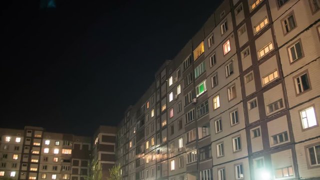 Multistorey Building With Changing Window Lighting At Night