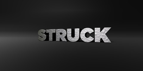 STRUCK - hammered metal finish text on black studio - 3D rendered royalty free stock photo. This image can be used for an online website banner ad or a print postcard.