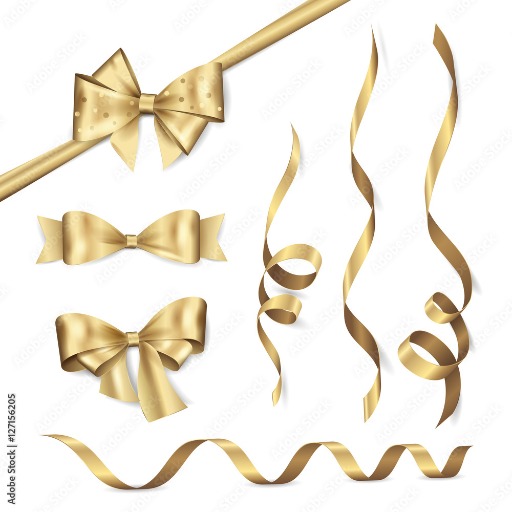 Wall mural vector set of shiny golden ribbons and bows. collection of realistic elements for your design gift c