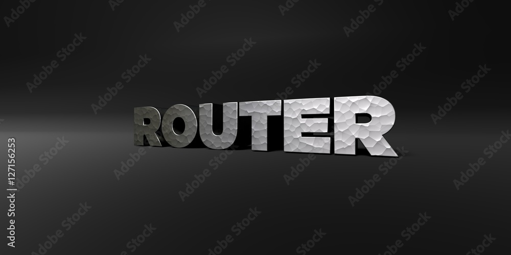 Fototapete router - hammered metal finish text on black studio - 3d rendered royalty free stock photo. this ima