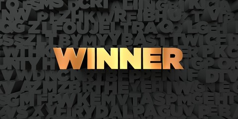 Winner - Gold text on black background - 3D rendered royalty free stock picture. This image can be used for an online website banner ad or a print postcard.