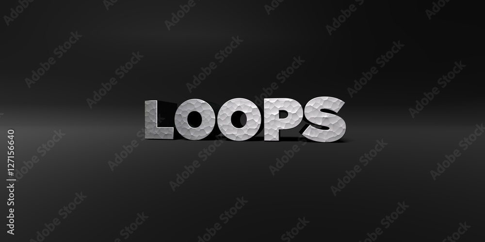 Fototapete loops - hammered metal finish text on black studio - 3d rendered royalty free stock photo. this imag