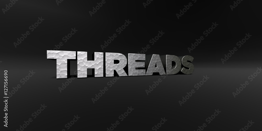 Fototapete threads - hammered metal finish text on black studio - 3d rendered royalty free stock photo. this im