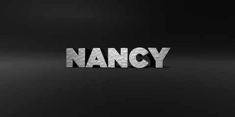NANCY - hammered metal finish text on black studio - 3D rendered royalty free stock photo. This image can be used for an online website banner ad or a print postcard.