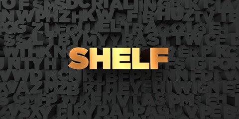 Shelf - Gold text on black background - 3D rendered royalty free stock picture. This image can be used for an online website banner ad or a print postcard.