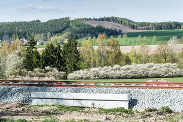Fototapeta na wymiar The new railway track down the hill