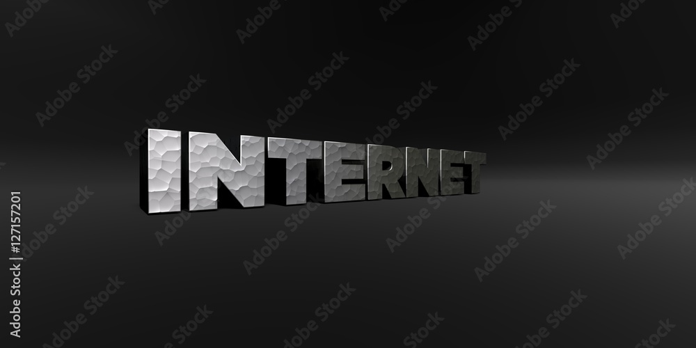 Fototapete INTERNET - hammered metal finish text on black studio - 3D rendered royalty free stock photo. This image can be used for an online website banner ad or a print postcard.