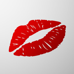 Imprint female lips on a paper. Red Lipstick. Stock vector illus