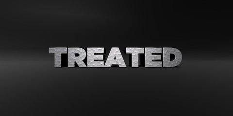 TREATED - hammered metal finish text on black studio - 3D rendered royalty free stock photo. This image can be used for an online website banner ad or a print postcard.