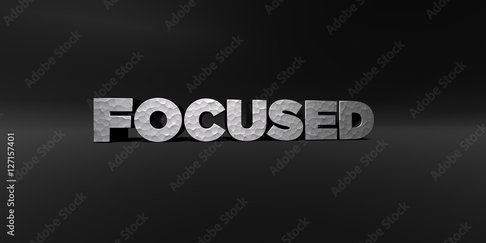 Fototapete focused - hammered metal finish text on black studio - 3d rendered royalty free stock photo. this im