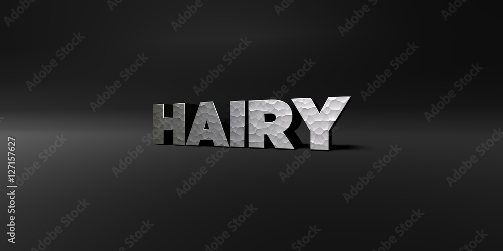 Fototapete hairy - hammered metal finish text on black studio - 3d rendered royalty free stock photo. this imag